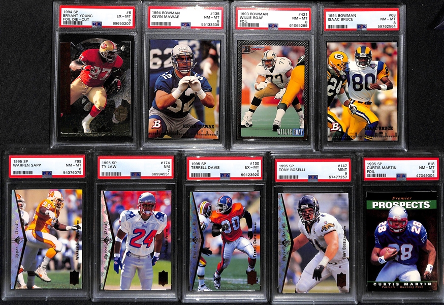 (15) PSA Graded Football HOF Rookies- Ray Lewis (PSA 8), Marshall Faulk (PSA 9), Larry Allen (PSA 8),  Brian Dawkins (PSA 6), Michael Strahan (8), Derrick Brooks (PSA 9), +